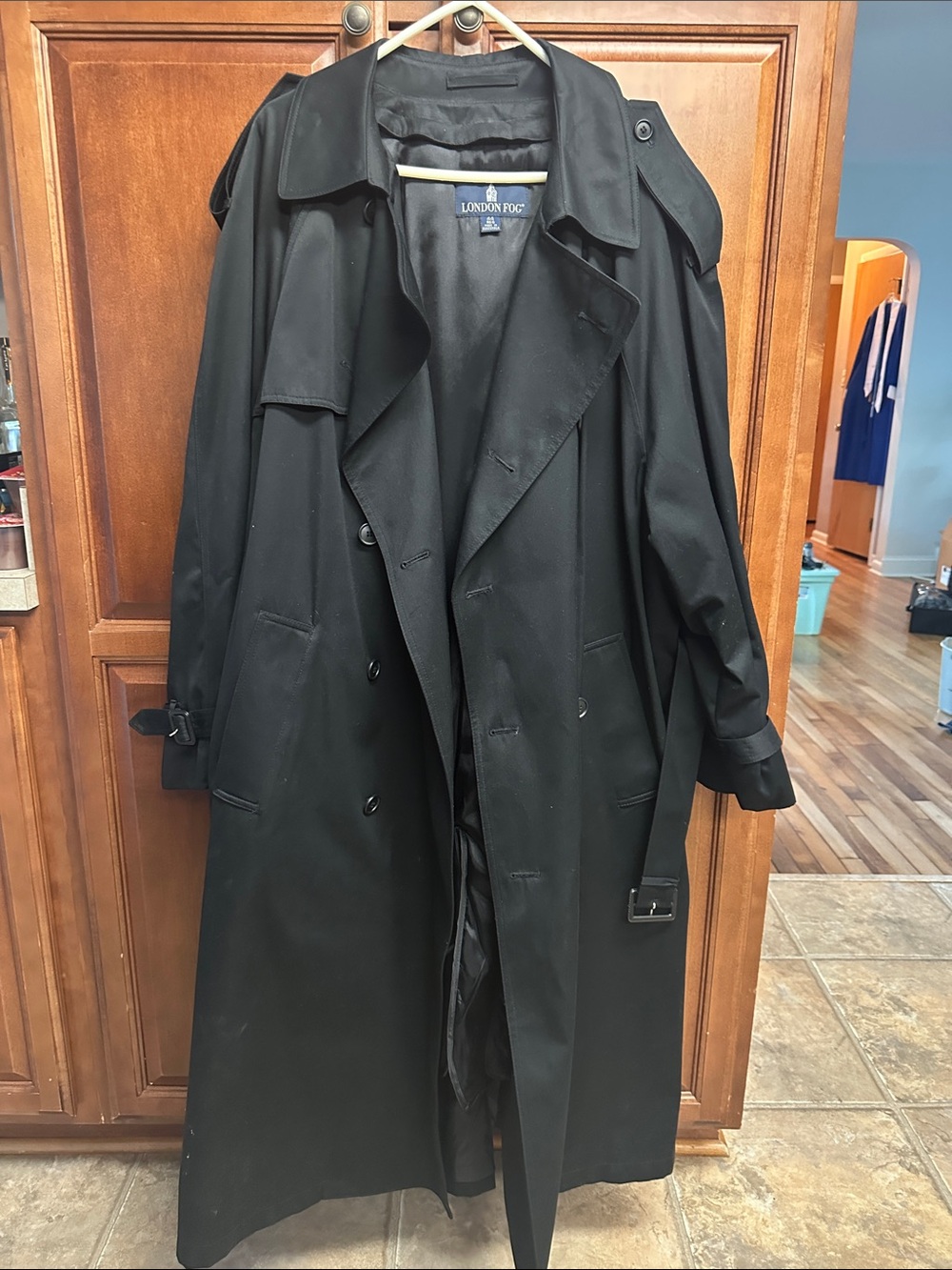 London Fog Black Double-Breasted Trench Coat with Epaulettes